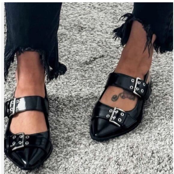 Peyton Double Buckle Slingback Flats Black Sz 8.5 New - Wild Fable - NEW - Picture 1 of 13
